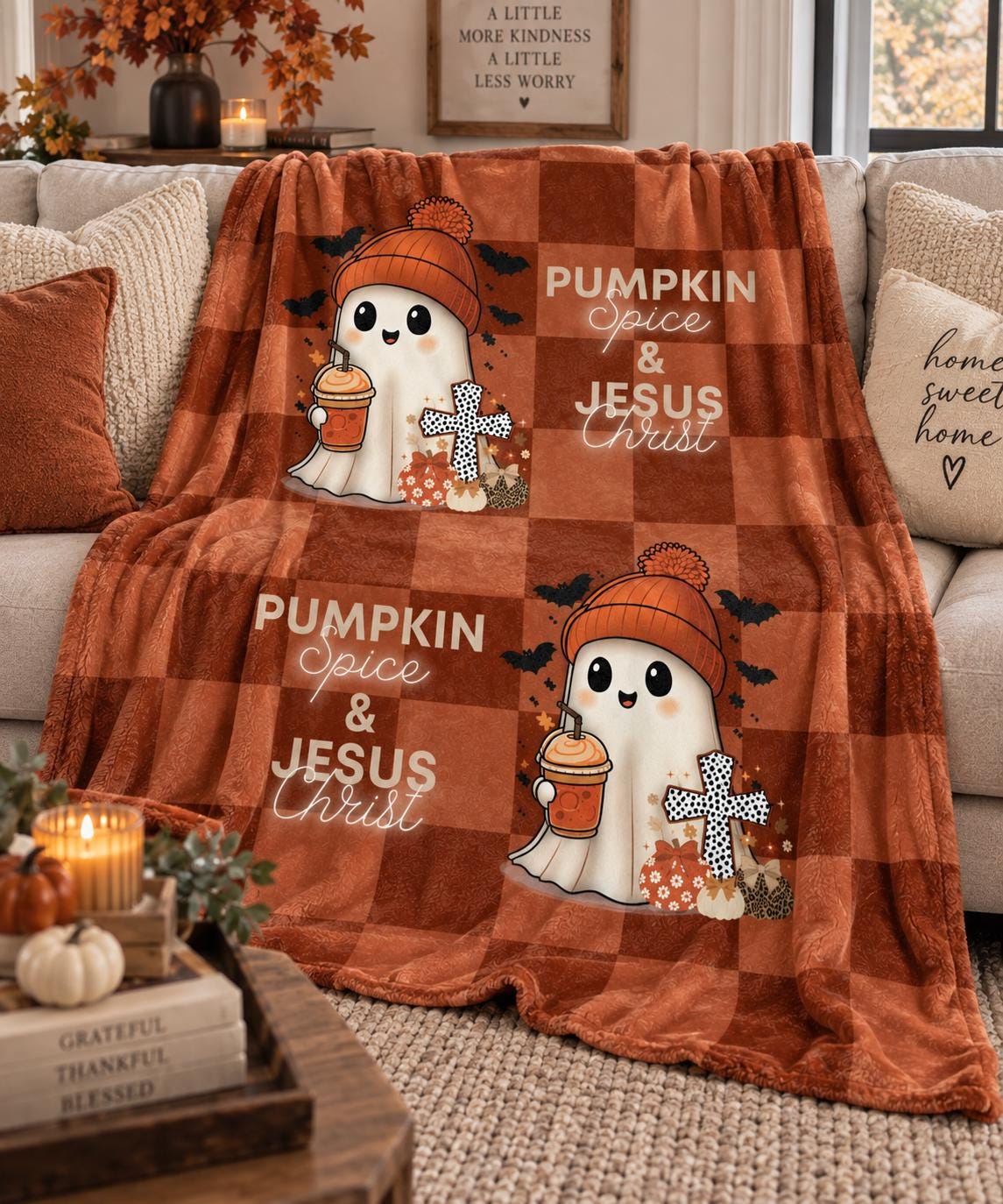 Pumpkin Spice & Jesus Ghost Velveteen Blanket