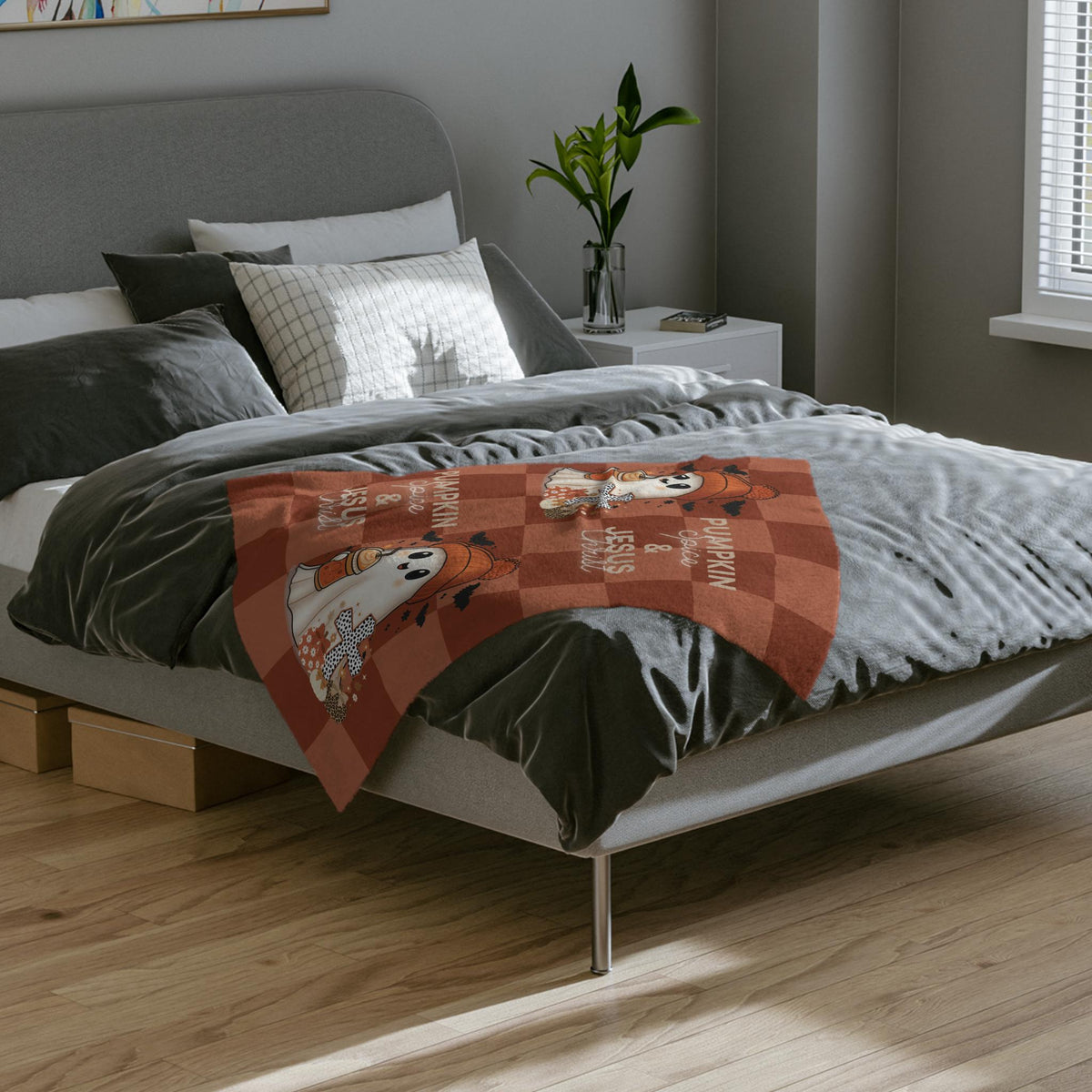 Pumpkin Spice & Jesus Ghost Velveteen Blanket