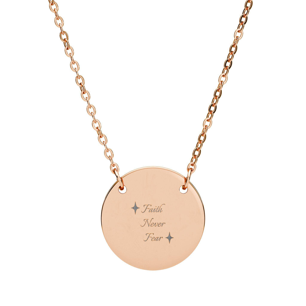 Faith Never Fear Engraved Round Disc Necklace