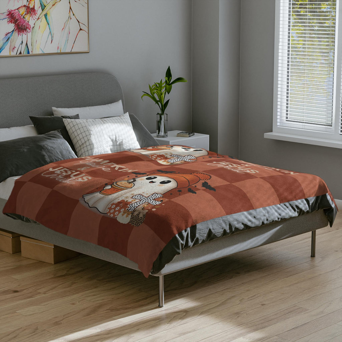 Pumpkin Spice & Jesus Ghost Velveteen Blanket