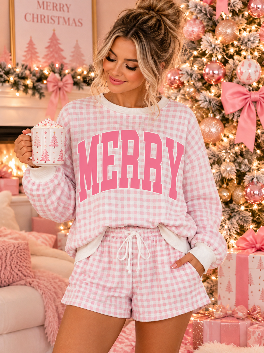 Plaid MERRY Casual Shorts Set
